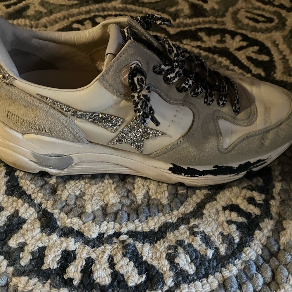 Golden Goose White and Silver Running Shoes